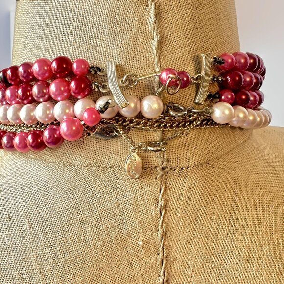 Layered Necklace Lot, God, Deep Pink, Red, Rhinestone, Bohemian, Multi Strand - Picture 8 of 8